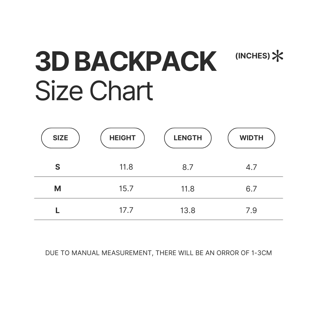 3D Backpack Size Chart - Regular Show Shop