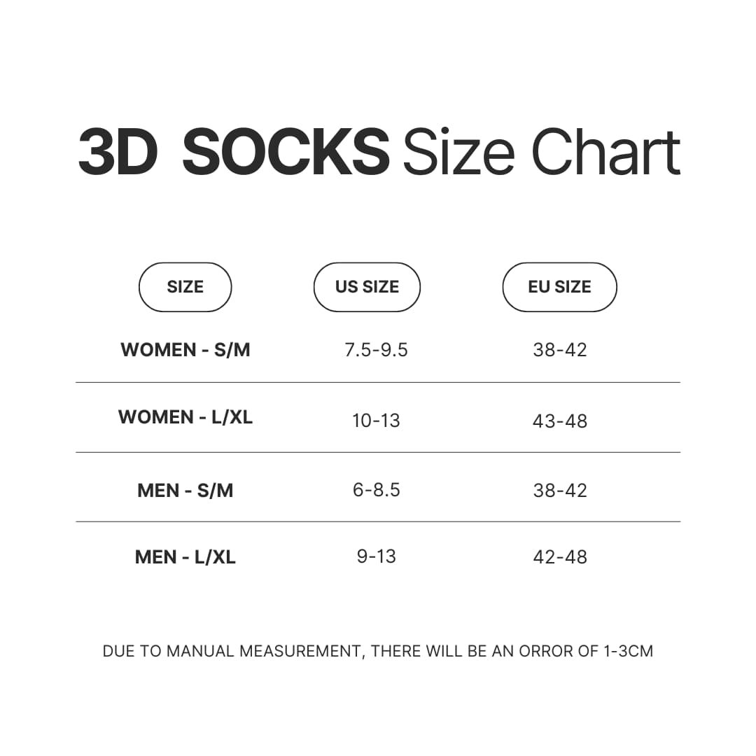3D Socks Size Chart - Regular Show Shop