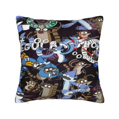 Mordecai and Rigby Anime-Inspired Living Room Throw Pillow