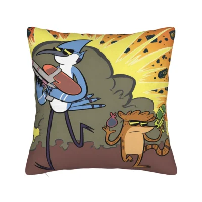 Mordecai and Rigby Aesthetic Regular Show Throw Pillow