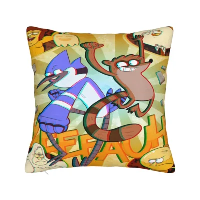 Mordecai and Rigby Playful Cartoon Style Throw Pillow
