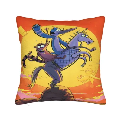 Mordecai and Rigby Nostalgic Anime Decor Throw Pillow