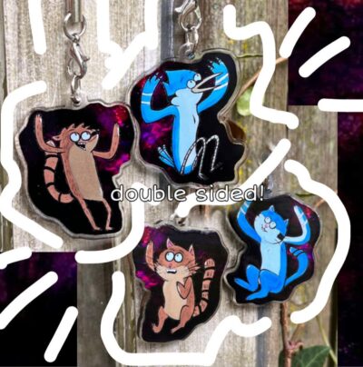 Regular Show Mordecai Rigby double sided cat acrylic phone strap keychain
