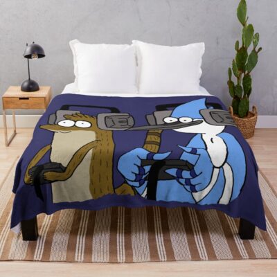 Earphones Rigby And Mordecai Gamer Throw Blanket