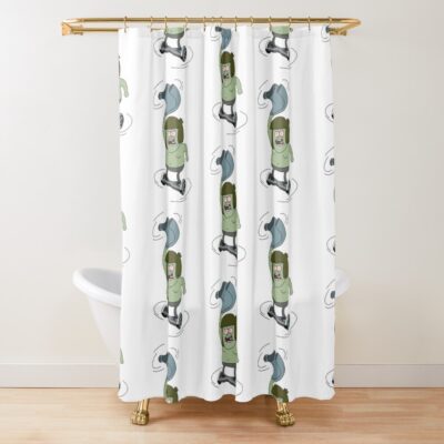 Muscle Man Spinning On A Hoverboard Shower Curtain